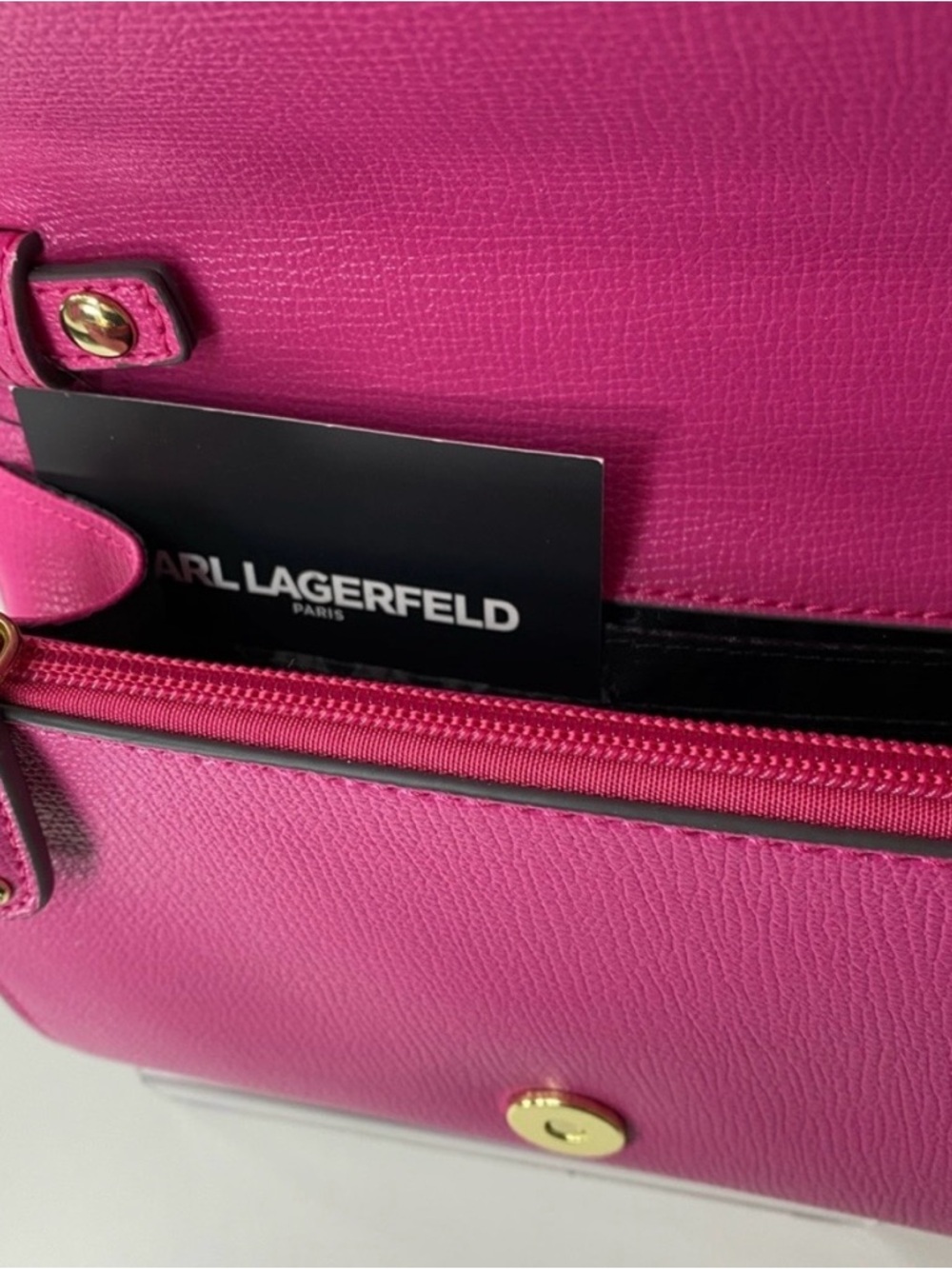 LOW START NWT Karl Lagerfeld Fuchsia Heart Stud Leather Crossbody - Picture 6 of 11